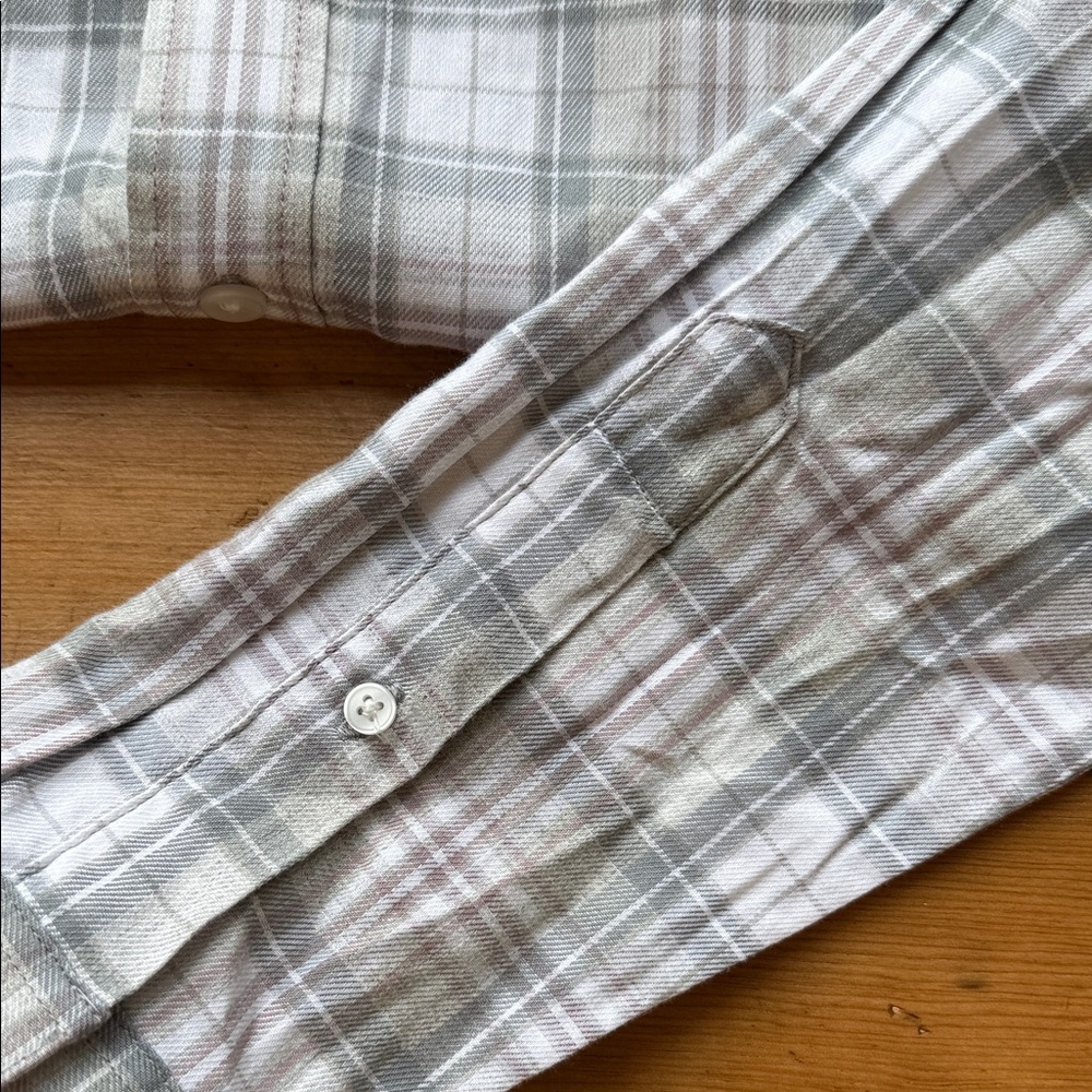 Vince Men's Plaid Dress Shirt - Cream and Gray Small - Picture 6 of 8
